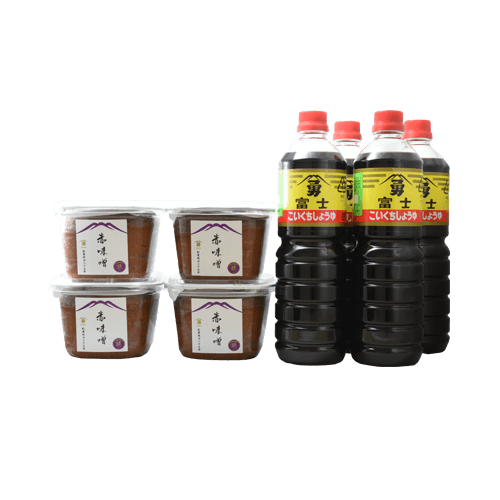 富士醤油 4本 赤粒味噌750g 4個セット